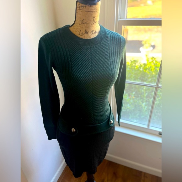 Emerald Green & Black Soft Wool Sweater Dress - Picture 2 of 5